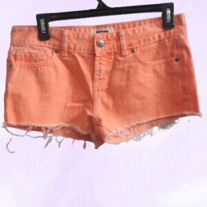 PINK Victoria's Secret denim jean cut off distress shorts in hot pink/orange 2